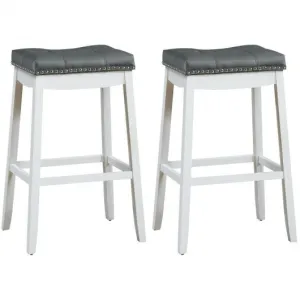 29" Set of 2 Nailhead Saddle Bar Stools-White
