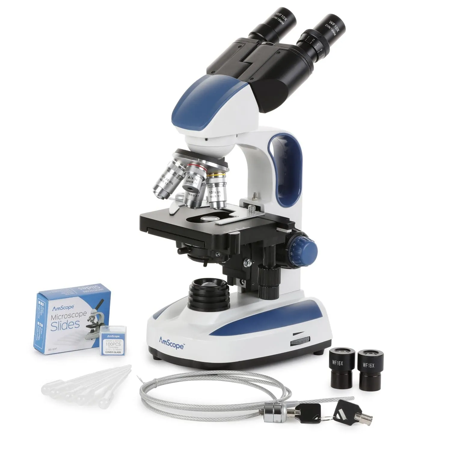 AmScope B270 Series Advanced Student and Professional Binocular Compound Microscope 40X-2500X Magnification with Temperature Control Stage Warmer and Slide Preparation Kit   Optional Eyepiece Camera