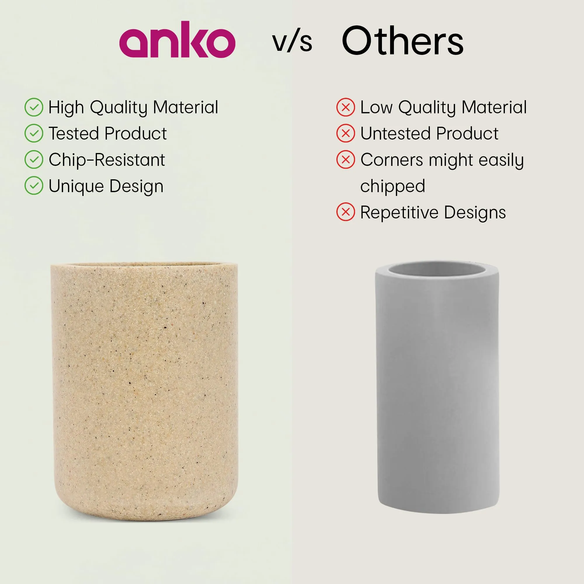 Anko Polyresin Toothbrush Holder for Bathroom | Toothpaste, Makeup Brush Holder for Bathroom | Bathroom Accessories for Wash Basin | Home, Office, Bathroom Organiser | Sand | Set of 3