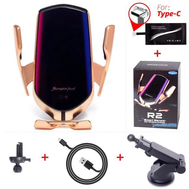 Automatic Clamp Car Wireless Charger 10W Quick Charge Mount Qi Infrared Sensor Phone Holder