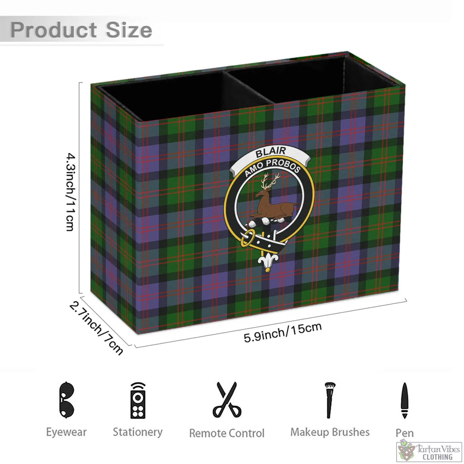 Blair Modern Tartan Pen Holder with Family Crest