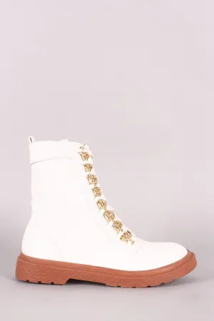 Chained Lace-Up Combat Ankle Boots
