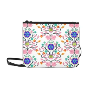 Floral Beadwork Four Clans White Slim Clutch Bag