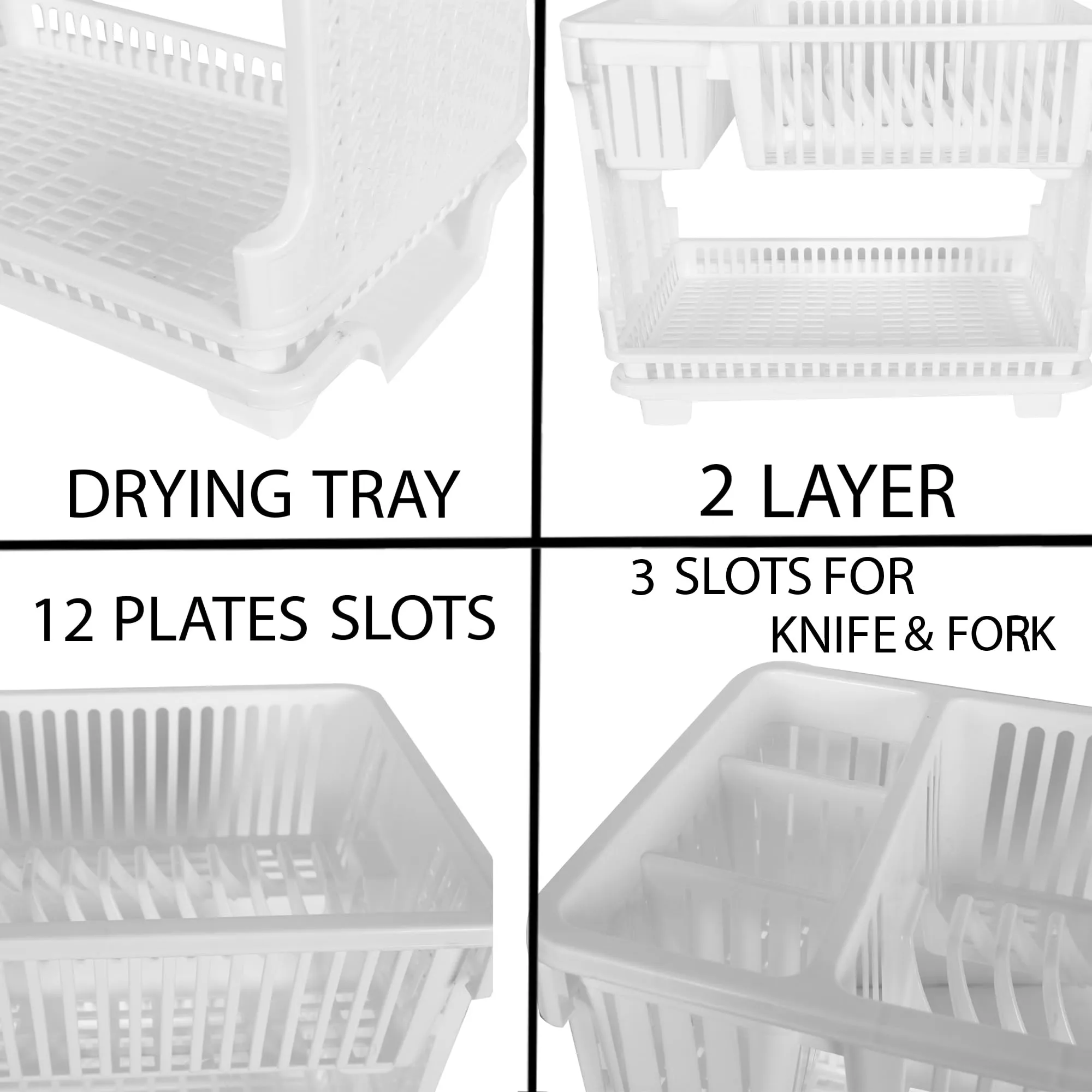 Heart Home Dish Rack | Plastic Dish Rack with Drainer | Drying Basket with Tray | Kitchen Drying Rack with Tray | Bartan Stand for Kitchen | Bartan Jali Rack | White