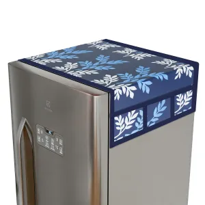 Heart Home Fridge Top Cover | Fridge Top Cover with Pockets | Refrigerator Top Cover for Kitchen | Fridge Top Cover with 6 Utility Pockets | Leaf Kniting Fridge Cover | Blue