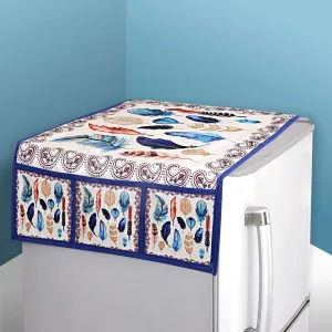 Kuber Industries Fridge Top Cover | Fridge Top Cover with Pockets | Refrigerator Top Cover for Kitchen | Fridge Top Cover with 6 Utility Pockets | Leaf Fridge Top Cover | Cream