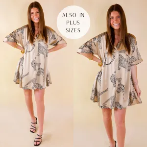 Last Chance Size Small | Ready To Flaunt Button Up Leopard Print Satin Babydoll Dress in Beige