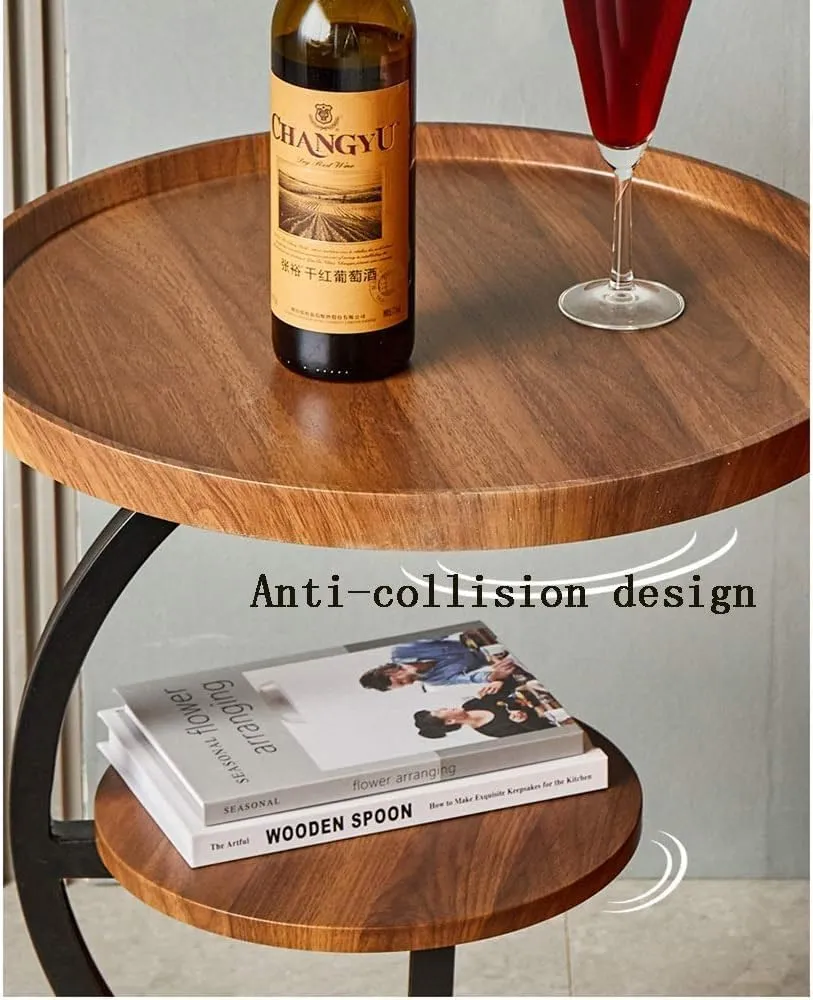 LOOKMINT C Shaped End Table, 2-Tier Round Corner Side Table, Wooden Sofa Coffee Table for Living Room Balcony, for Small Space, Living Room, Bedroom, Modern Furniture, 2-Tier Storage Shelf