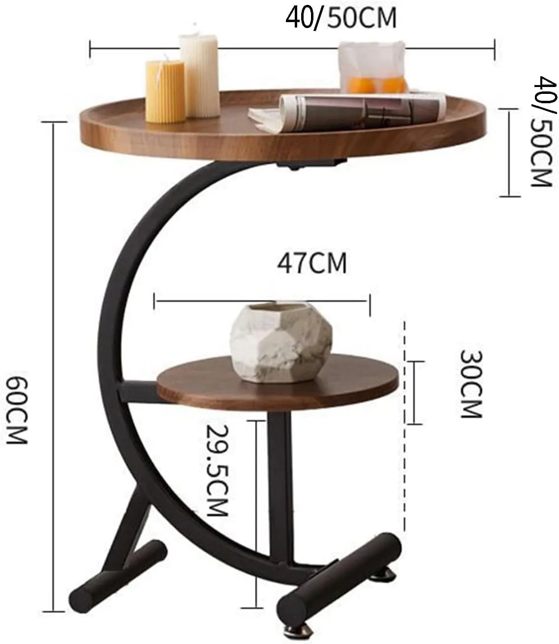 LOOKMINT C Shaped End Table, 2-Tier Round Corner Side Table, Wooden Sofa Coffee Table for Living Room Balcony, for Small Space, Living Room, Bedroom, Modern Furniture, 2-Tier Storage Shelf