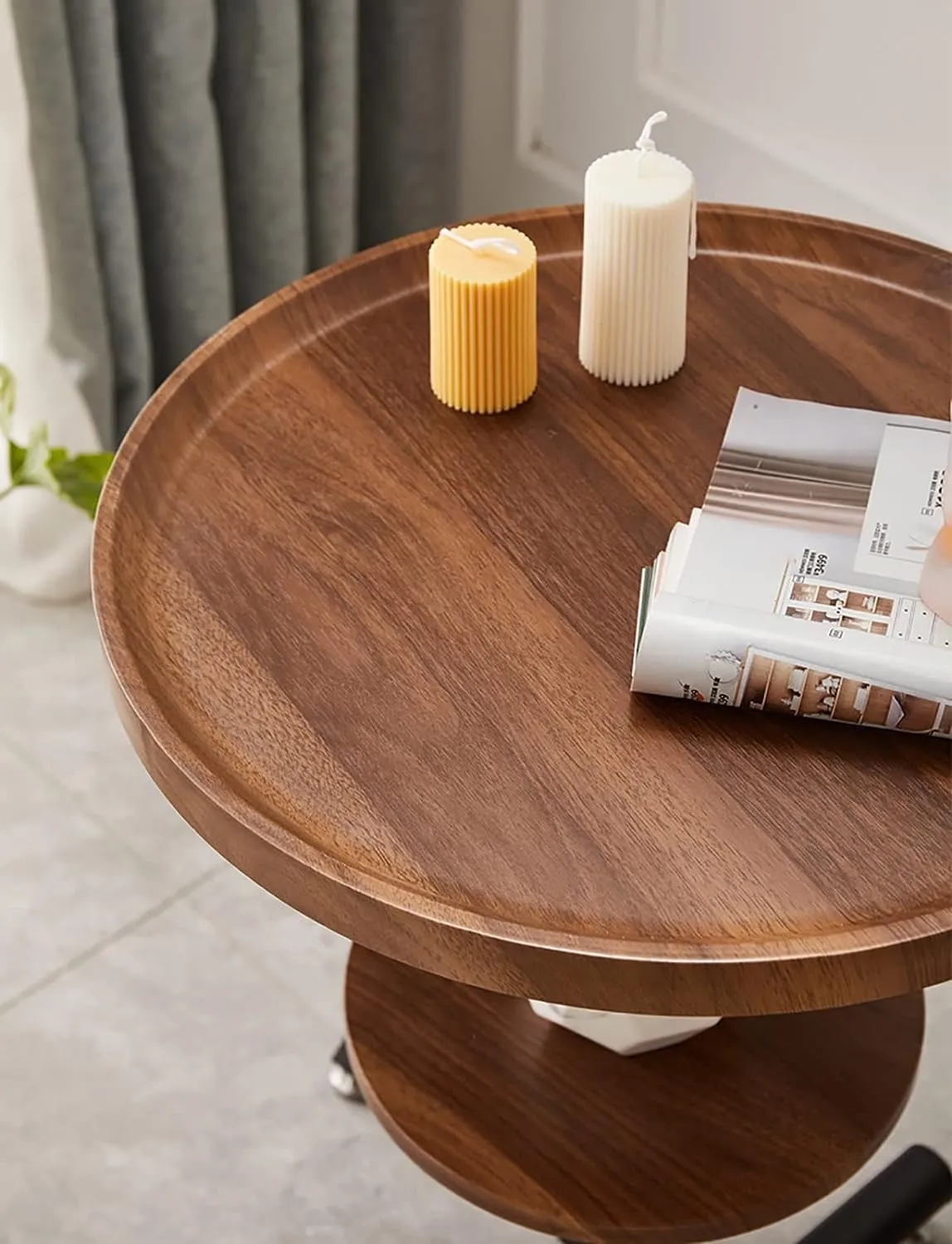 LOOKMINT C Shaped End Table, 2-Tier Round Corner Side Table, Wooden Sofa Coffee Table for Living Room Balcony, for Small Space, Living Room, Bedroom, Modern Furniture, 2-Tier Storage Shelf