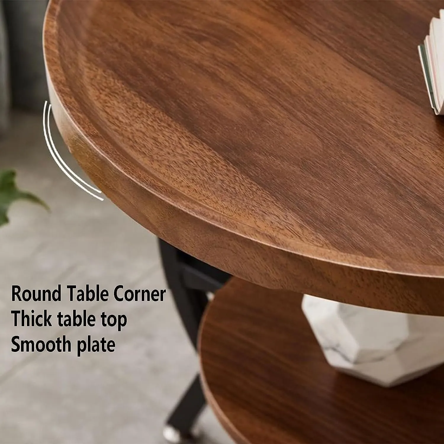 LOOKMINT C Shaped End Table, 2-Tier Round Corner Side Table, Wooden Sofa Coffee Table for Living Room Balcony, for Small Space, Living Room, Bedroom, Modern Furniture, 2-Tier Storage Shelf