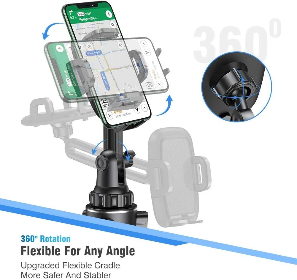 Miracase Cup Holder Phone Mount for Car, Universal Universal Long Neck Car Cup Phone Holder Cradle Car Mount for Iphone Samsung Google and Most Smartphones