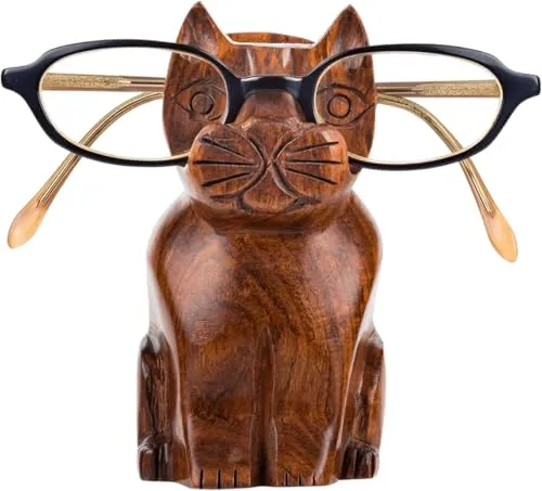 Mody Woody Interiors Durable Heavy-Duty Eye Glass Holder with Natural/Wood Color (3.0" X 2.0 X 5), Cat Shaped
