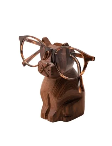 Mody Woody Interiors Durable Heavy-Duty Eye Glass Holder with Natural/Wood Color (3.0" X 2.0 X 5), Cat Shaped