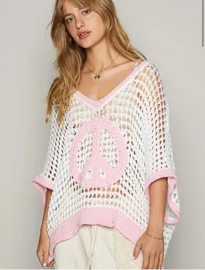 Peace, Love, and Sun Sweater - Pink/ White