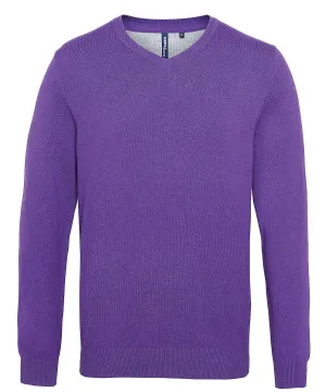 Purple Heather - Men's cotton blend v-neck sweater
