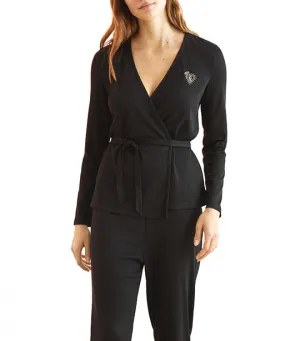 Super Soft Wrap Top Pyjamas Black