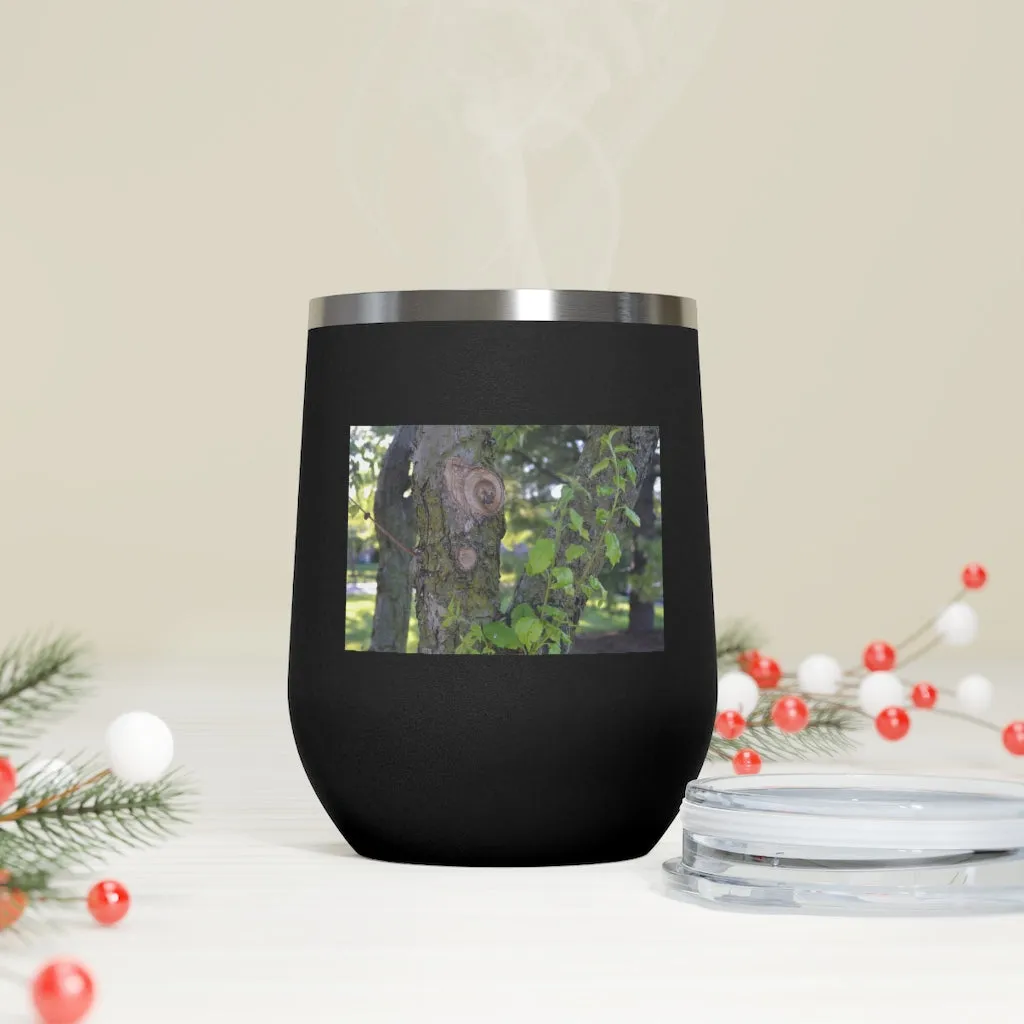 Tree Stump and Green Leaves 12oz Insulated Wine Tumbler