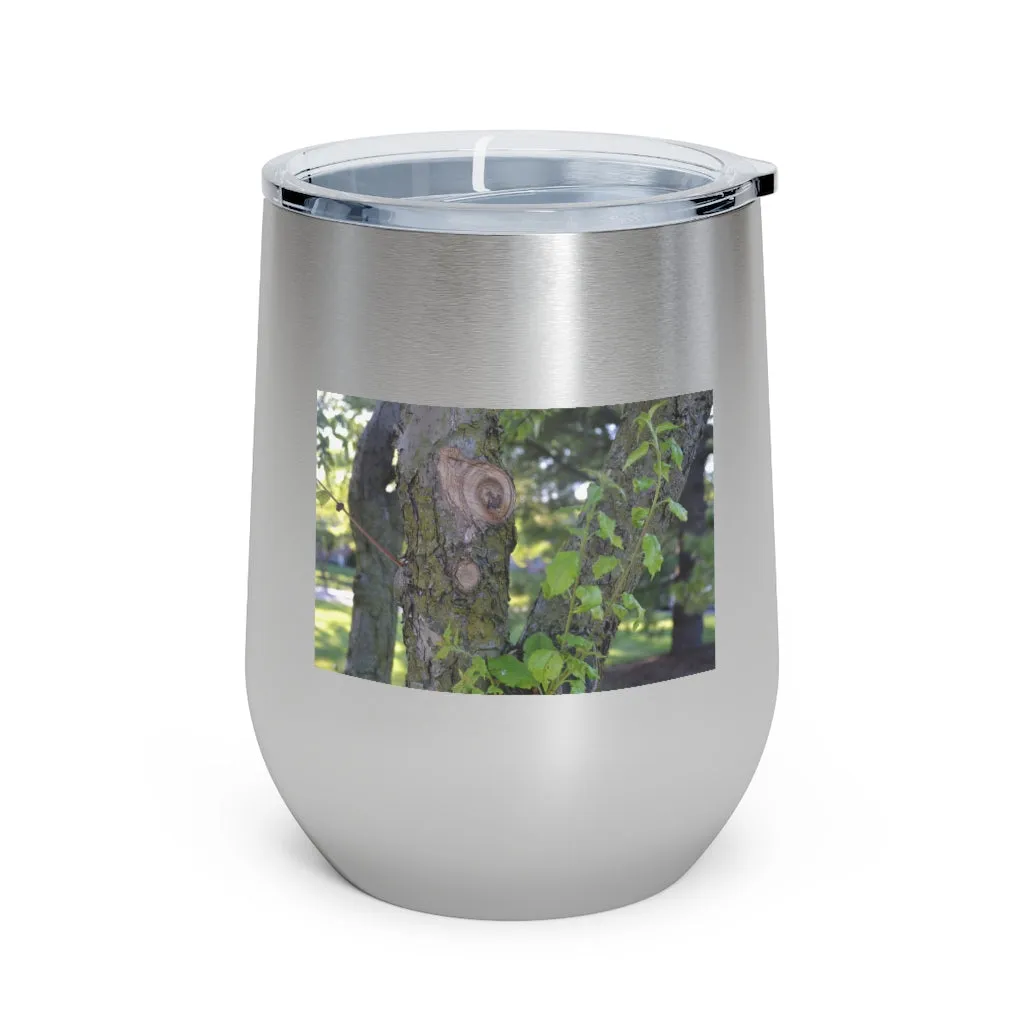 Tree Stump and Green Leaves 12oz Insulated Wine Tumbler
