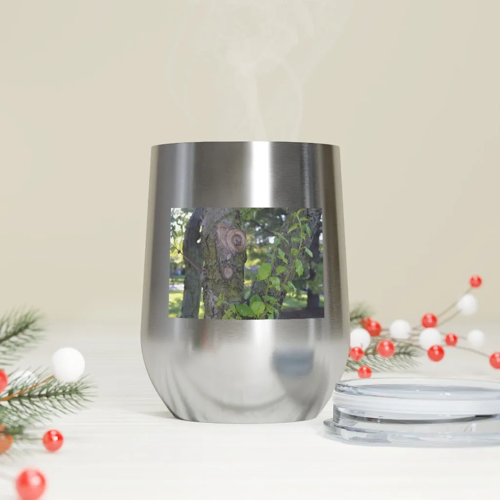Tree Stump and Green Leaves 12oz Insulated Wine Tumbler