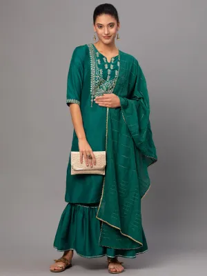 Women Green Kurta Sharara With Dupatta